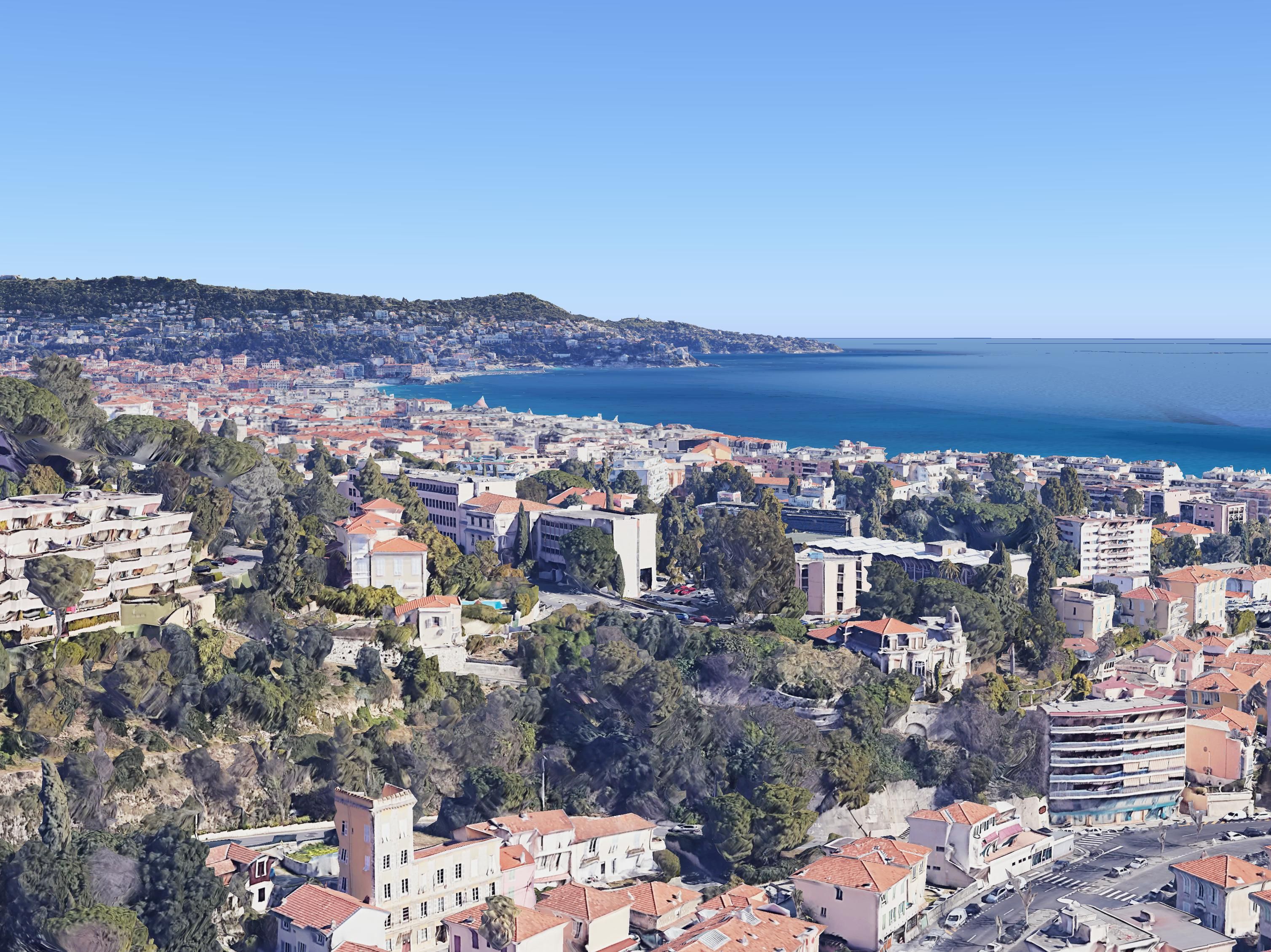Vue de 2020 sur le boulevard de la Madeleine, la Tour de Magnan, la résidence Miramar, le Campus universitaire Trotabas, et la Baie des Anges, à Nice. />
</div>
<script src=